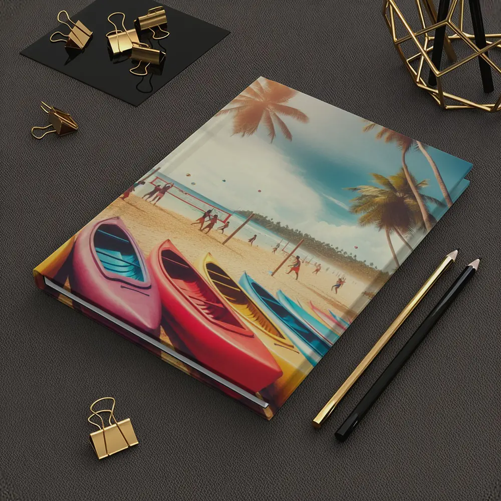 Beach Volleyball Colorful Kayaks Tropical Palm Trees – Notebooks