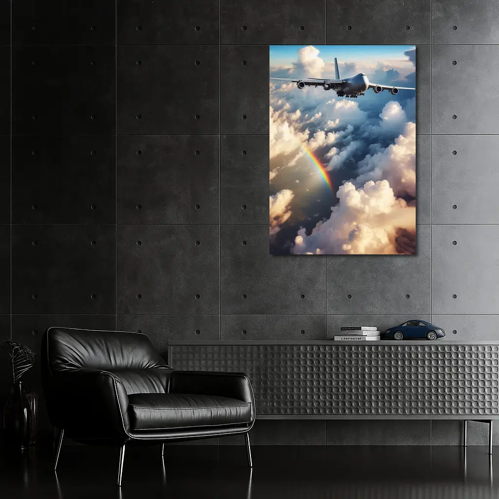 Commercial Airplane Flying Above Rainbow Clouds – Wall Art