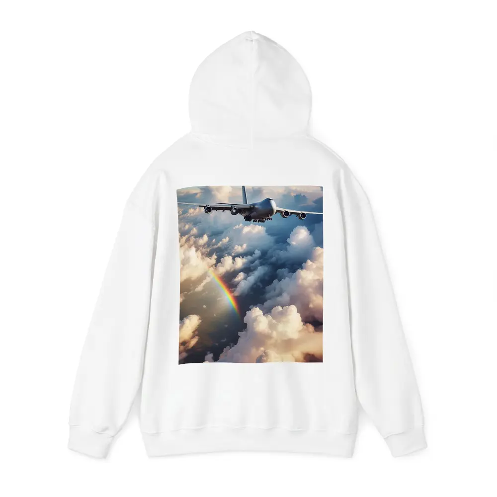 Commercial Airplane Flying Above Rainbow Clouds – Hoodies