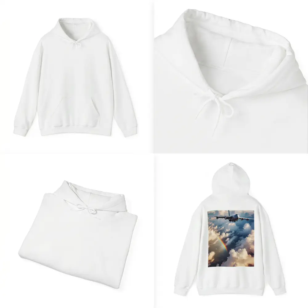 Commercial Airplane Flying Above Rainbow Clouds – Hoodies