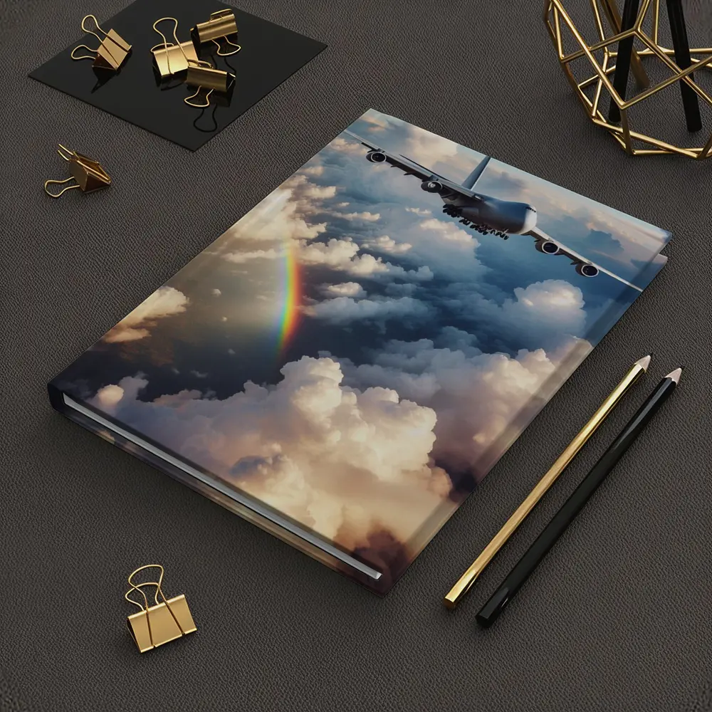 Commercial Airplane Flying Above Rainbow Clouds – Notebooks