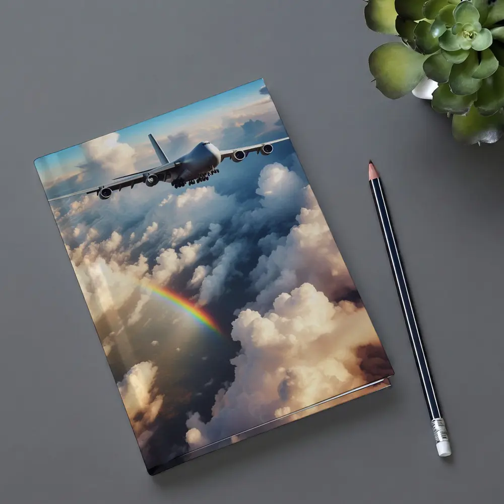 Commercial Airplane Flying Above Rainbow Clouds – Notebooks