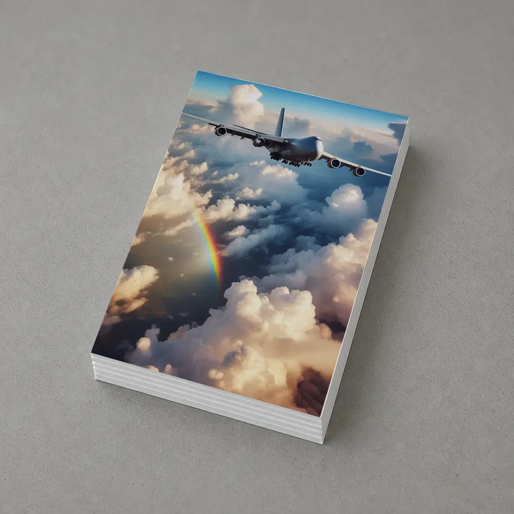 Commercial Airplane Flying Above Rainbow Clouds – Postcards