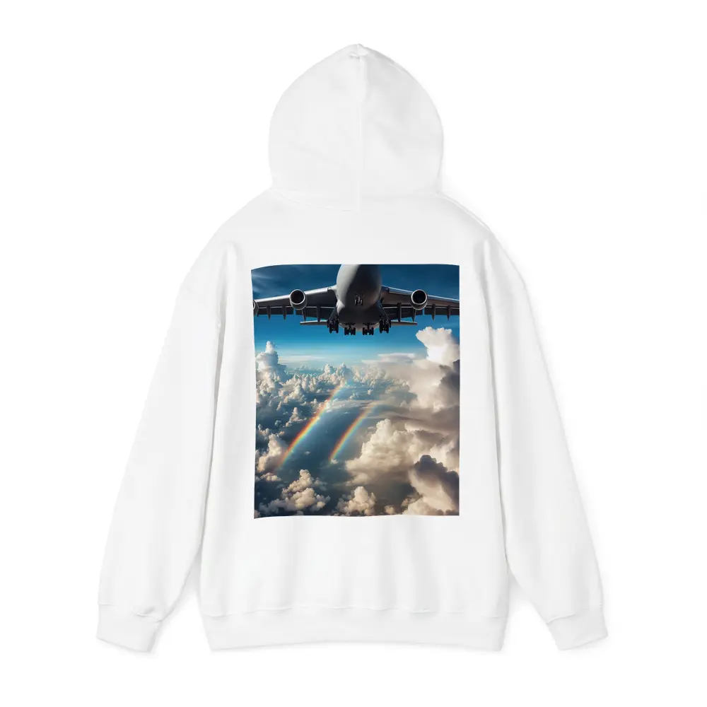 Large Airplane Flying Above Rainbow Clouds – Hoodies