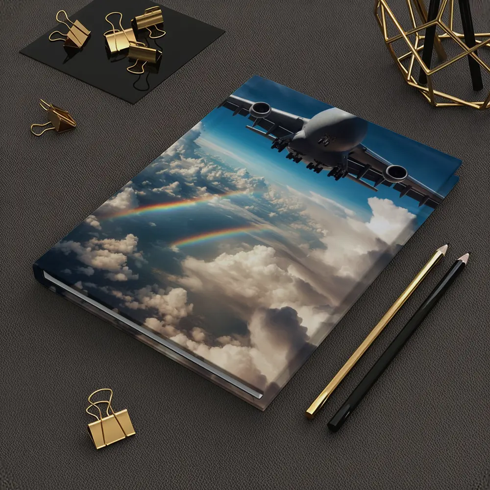 Large Airplane Flying Above Rainbow Clouds – Notebooks