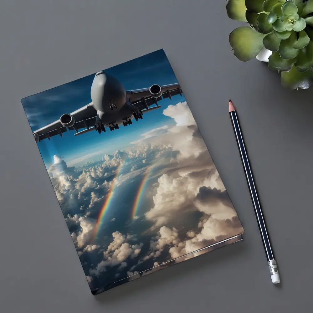 Large Airplane Flying Above Rainbow Clouds – Notebooks