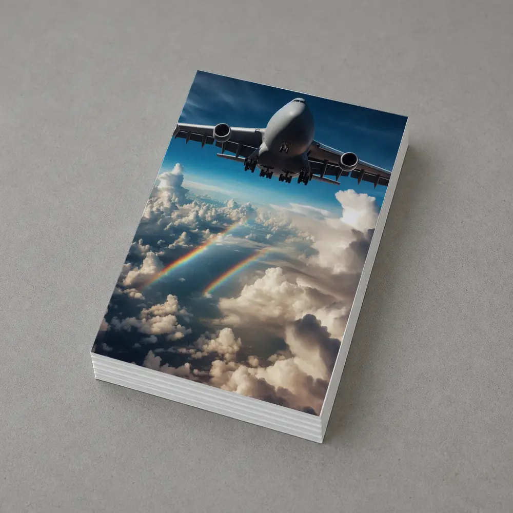 Large Airplane Flying Above Rainbow Clouds – Postcards