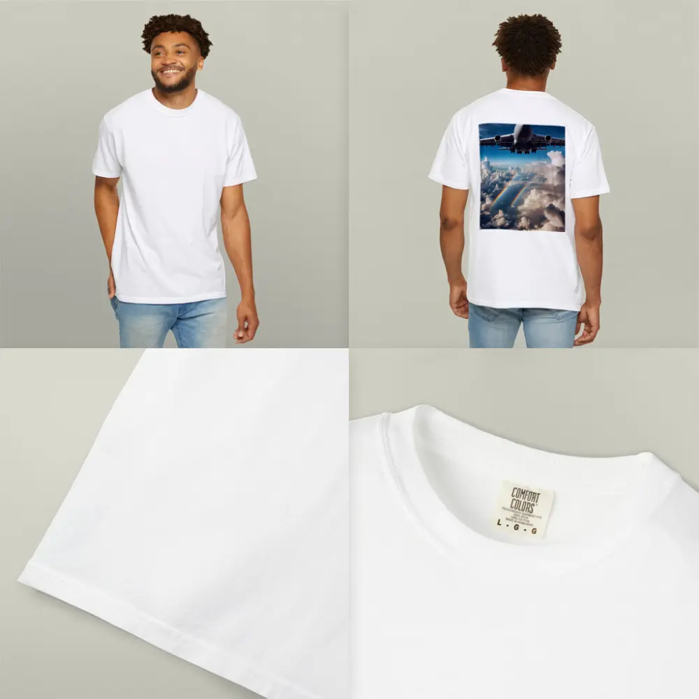 Large Airplane Flying Above Rainbow Clouds – T-Shirts