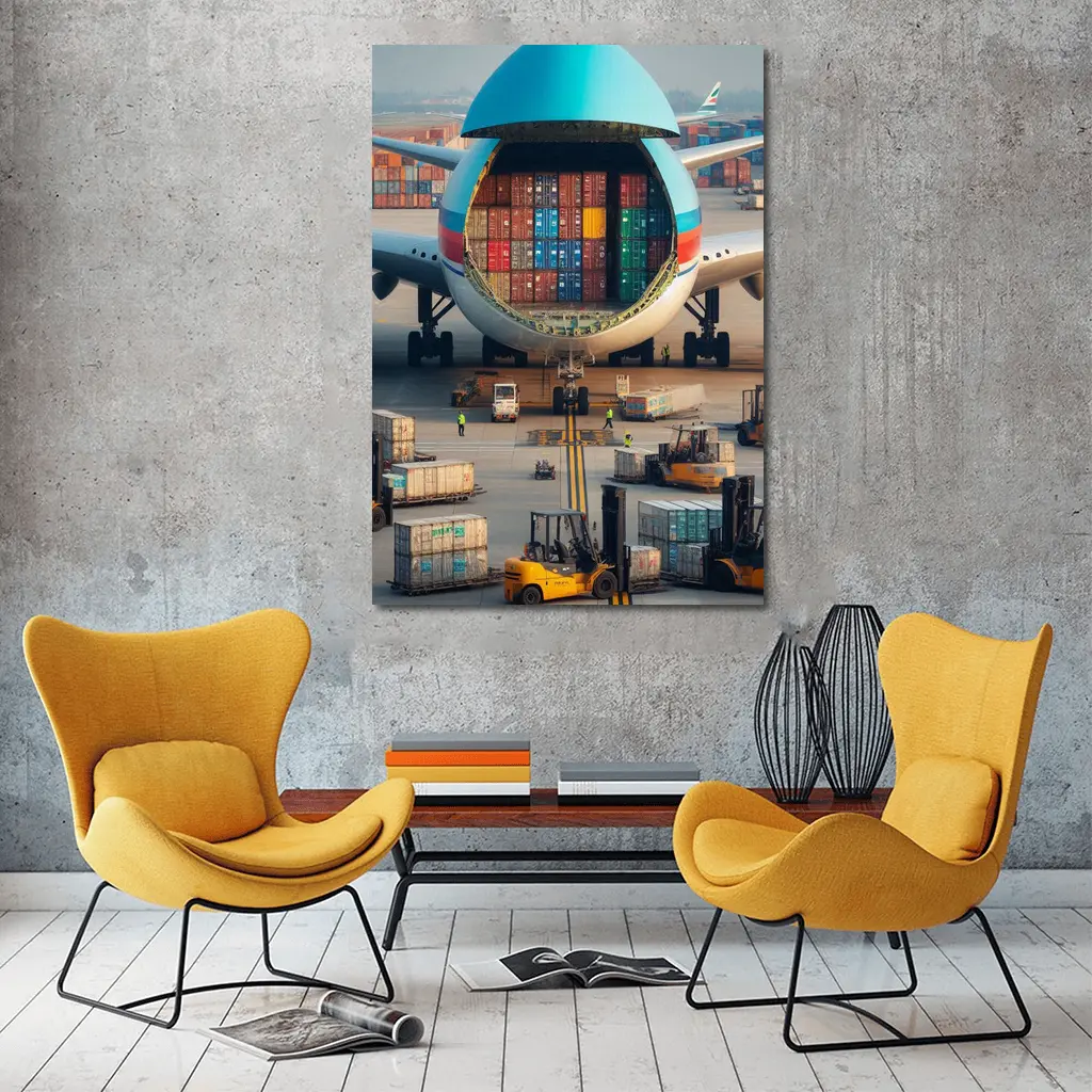 Cargo Plane Loaded With Shipping Containers Airport – Wall Art