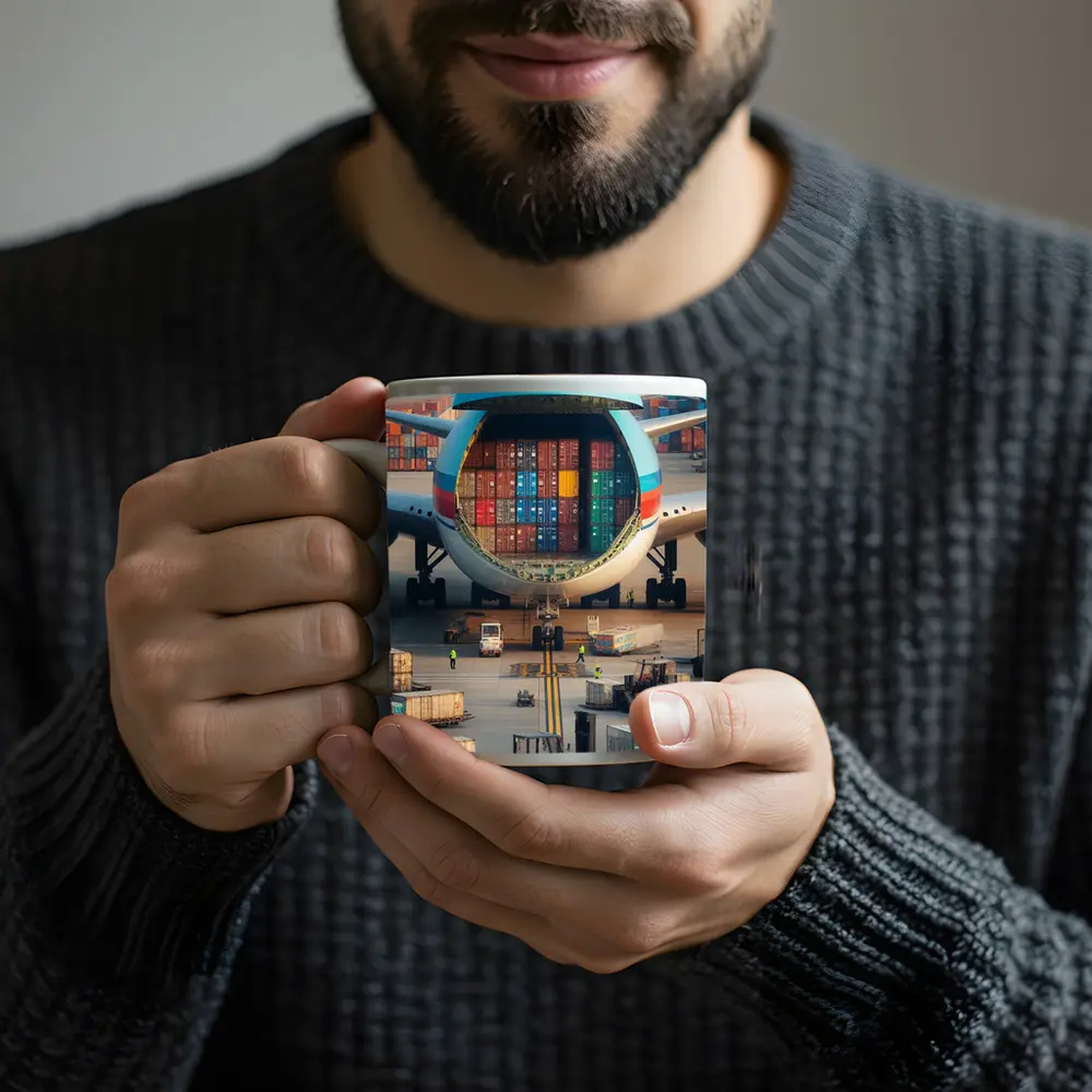 Cargo Plane Loaded With Shipping Containers Airport – Mugs