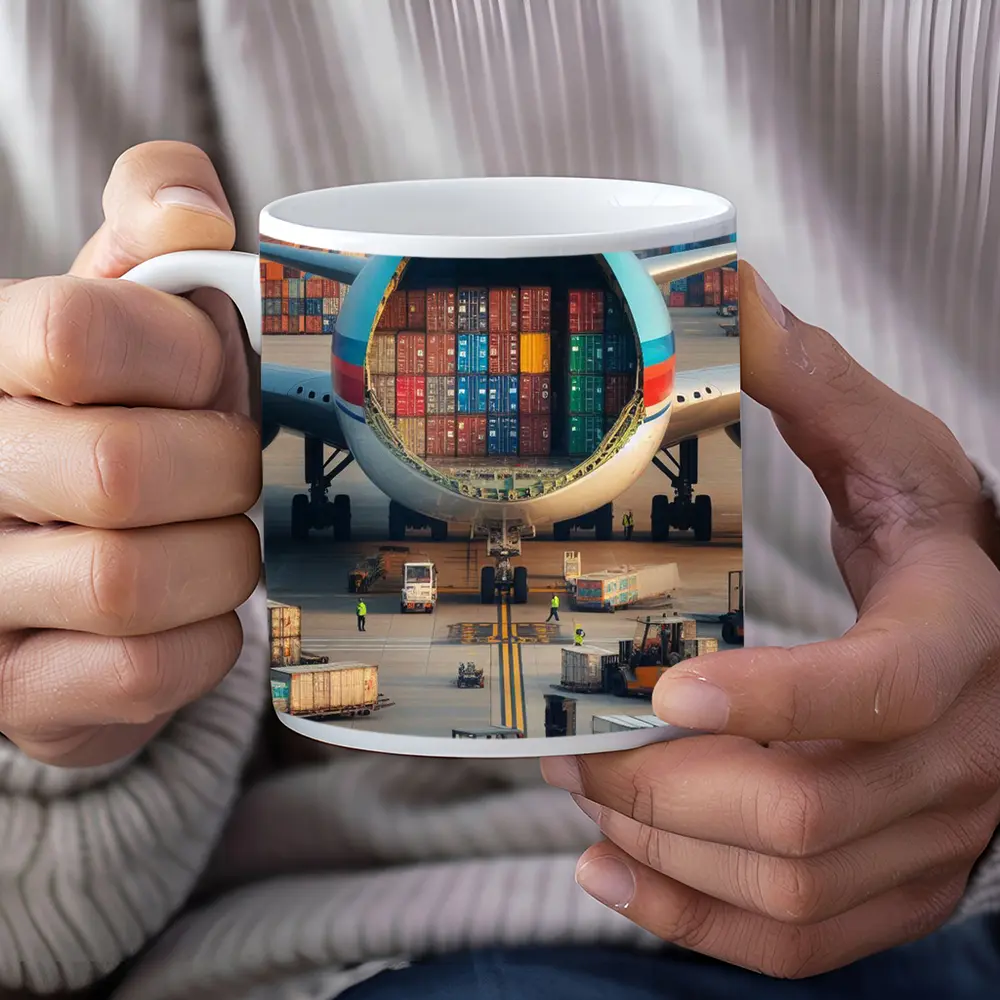 Cargo Plane Loaded With Shipping Containers Airport – Mugs