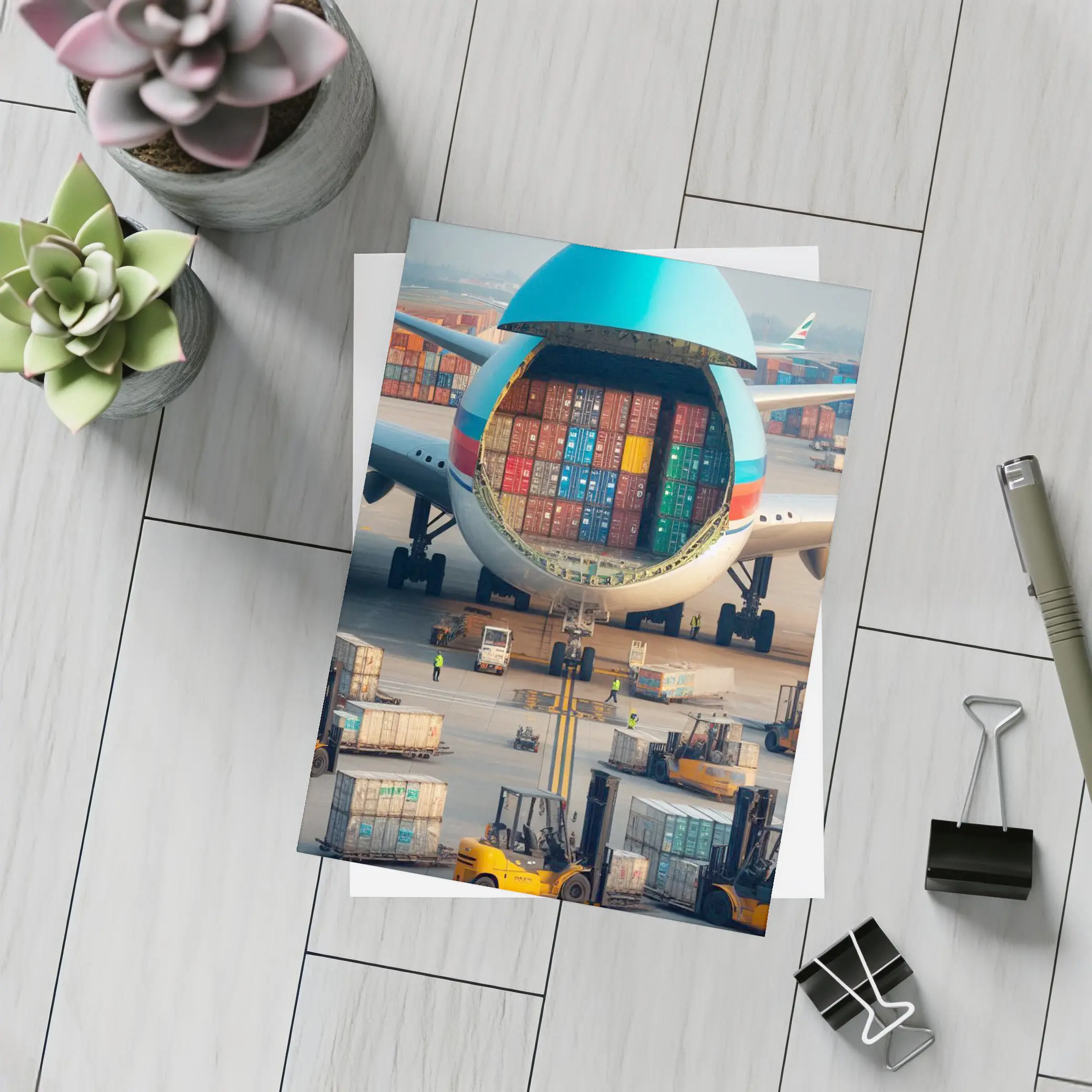 Cargo Plane Loaded With Shipping Containers Airport – Postcards