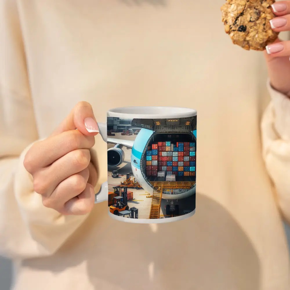 Cargo Plane Loaded With Shipping Containers – Mugs