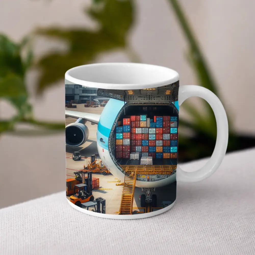 Cargo Plane Loaded With Shipping Containers – Mugs