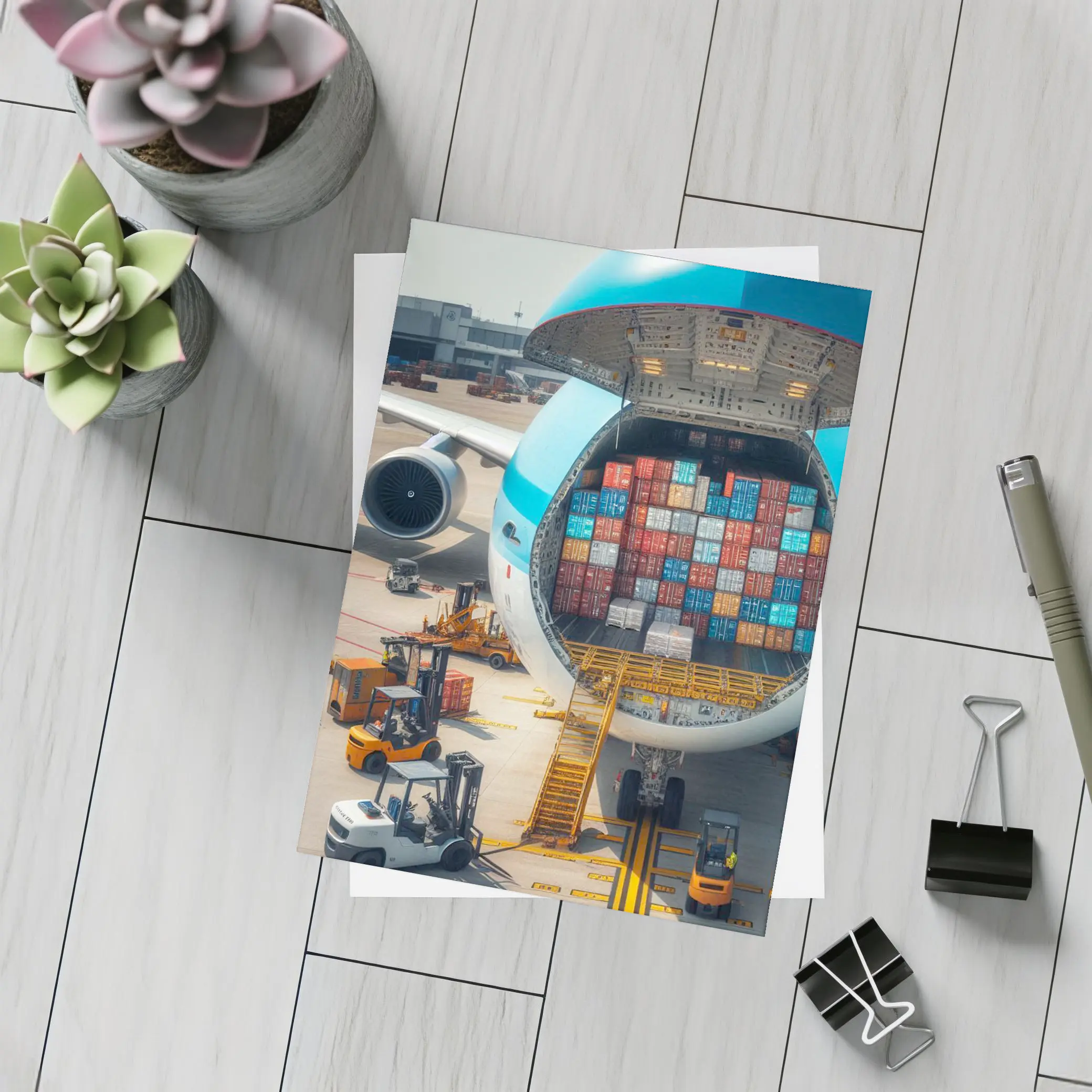 Cargo Plane Loaded With Shipping Containers – Postcards