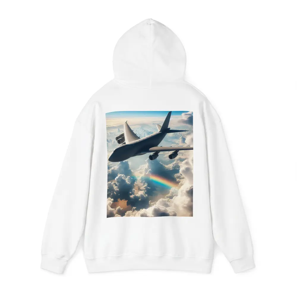 Large Airplane Flying Above Rainbow Clouds – Hoodies