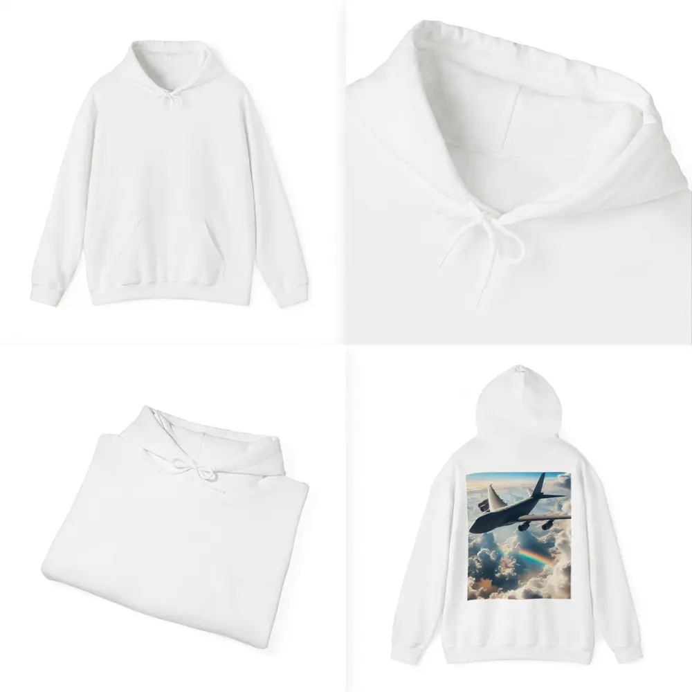 Large Airplane Flying Above Rainbow Clouds – Hoodies