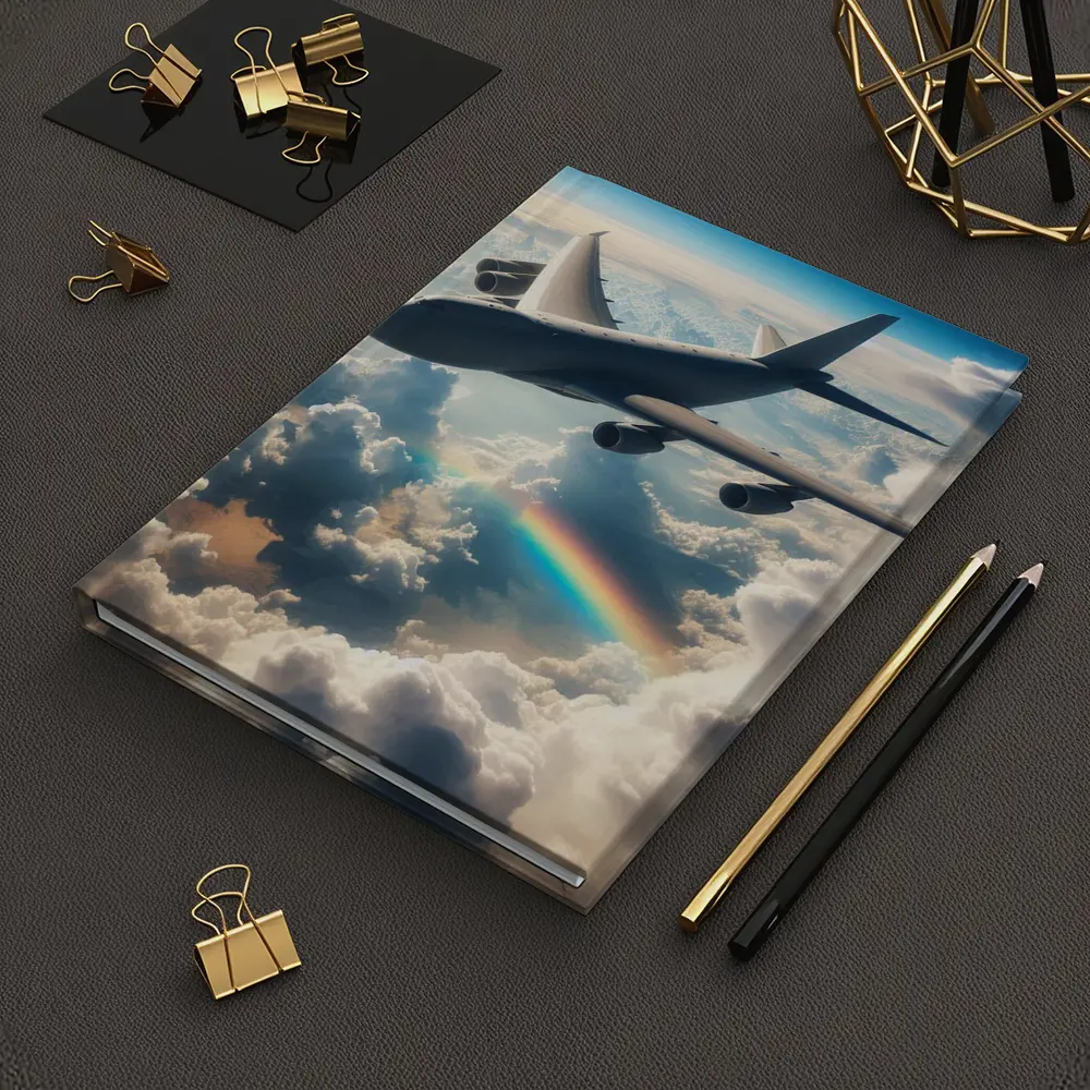 Large Airplane Flying Above Rainbow Clouds – Notebooks