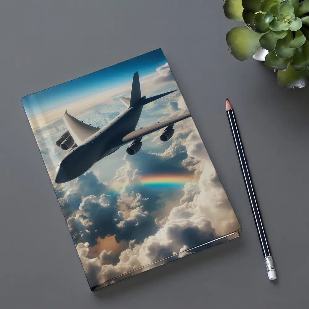 Large Airplane Flying Above Rainbow Clouds – Notebooks