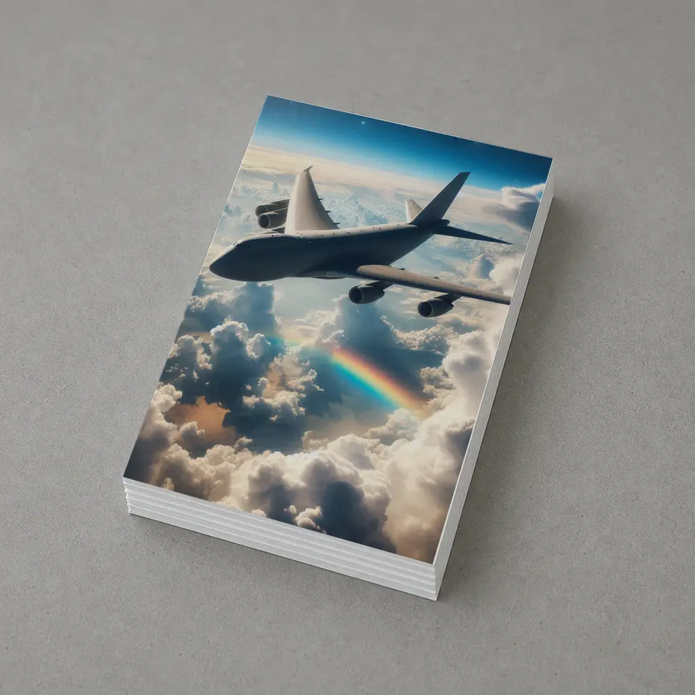 Large Airplane Flying Above Rainbow Clouds – Postcards