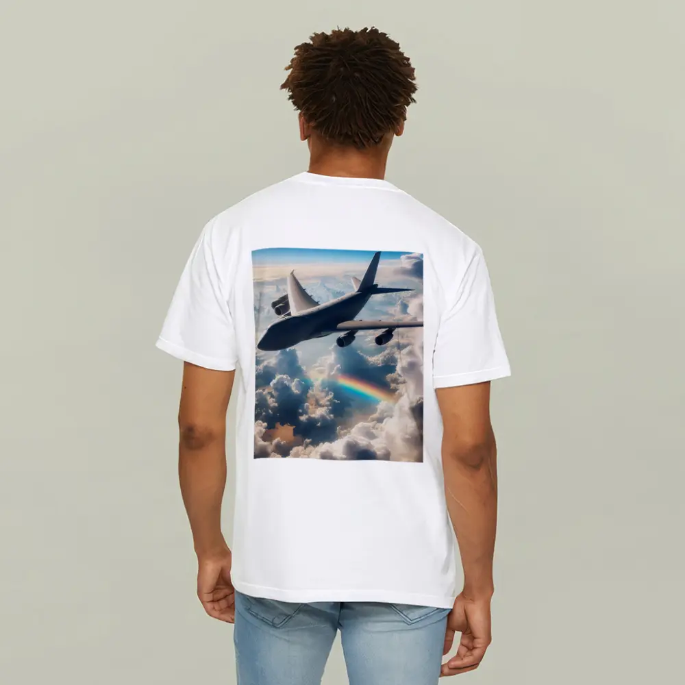 Large Airplane Flying Above Rainbow Clouds – T-Shirts