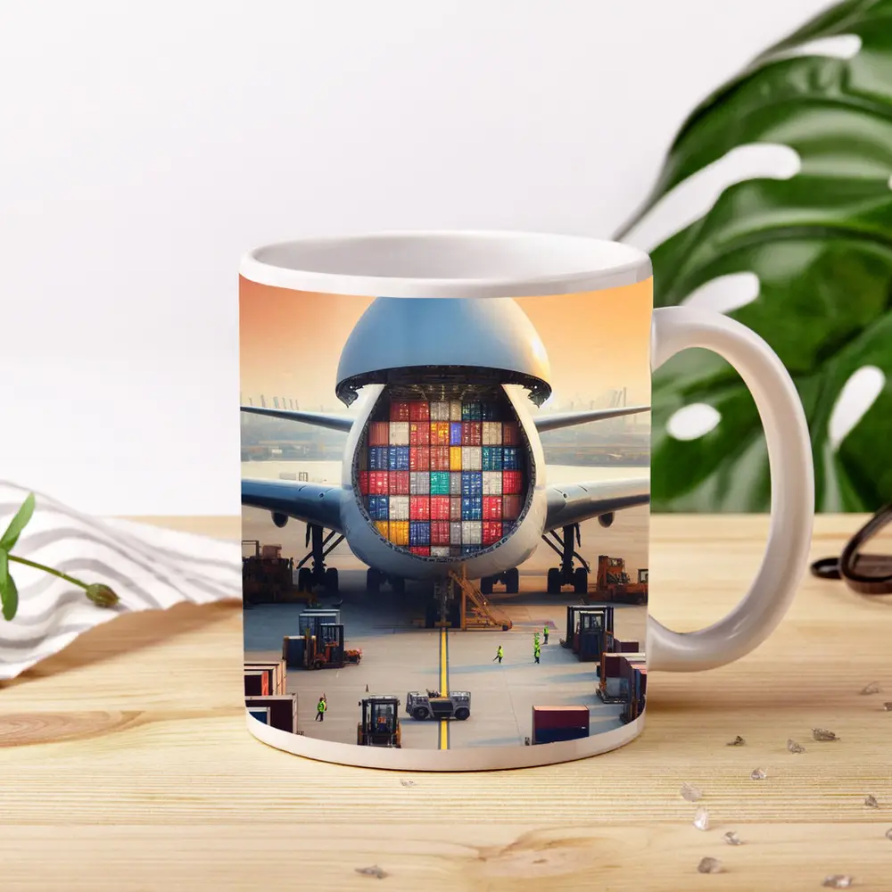 Cargo Airplane Loading Shipping Containers Airport – Mugs