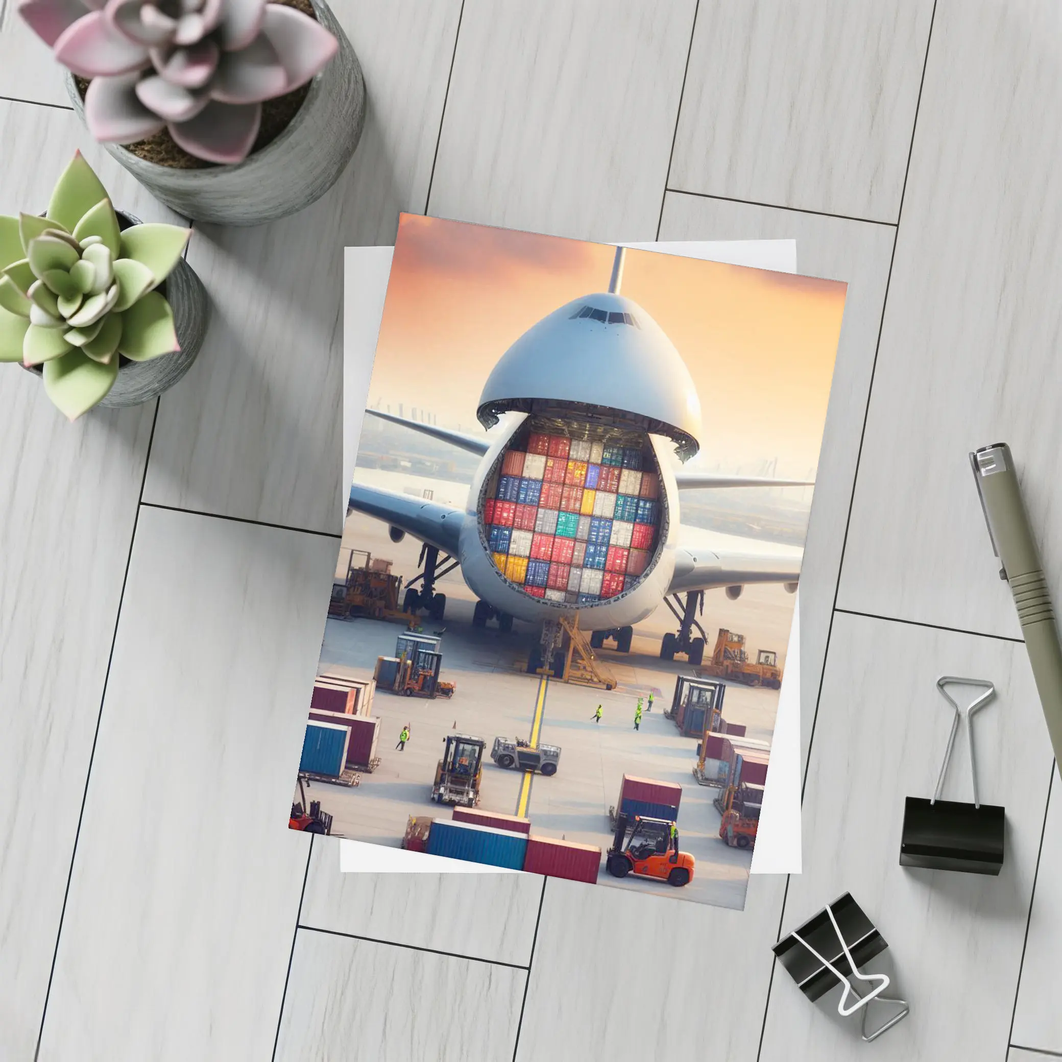 Cargo Airplane Loading Shipping Containers Airport – Postcards
