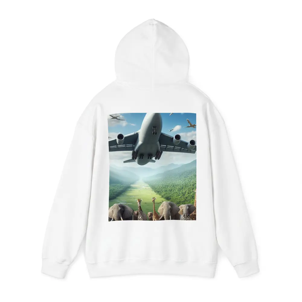 Airplane Flying Over Safari Animals Green Valley – Hoodies