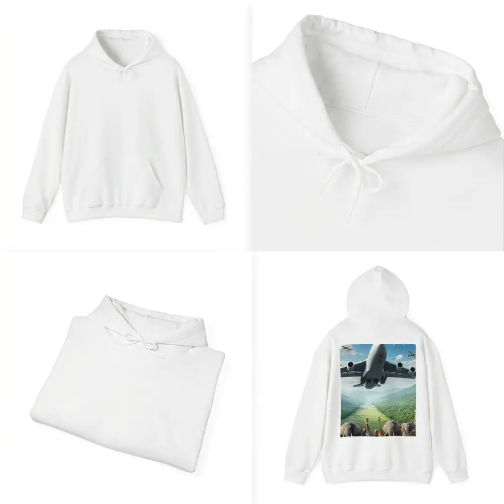 Airplane Flying Over Safari Animals Green Valley – Hoodies