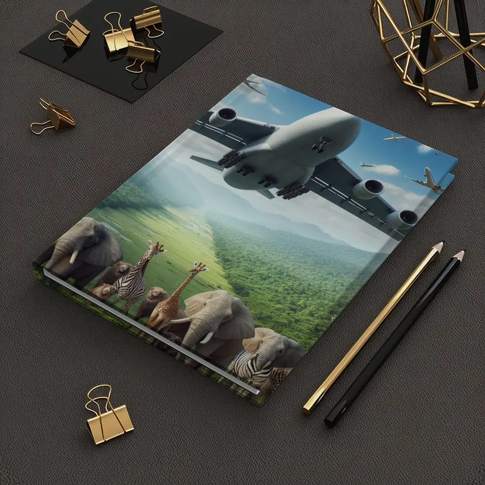 Airplane Flying Over Safari Animals Green Valley – Notebooks