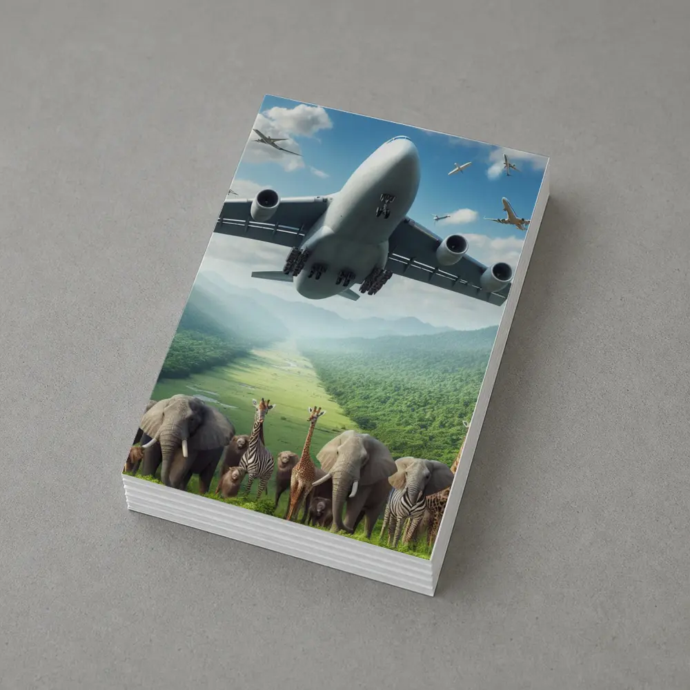 Airplane Flying Over Safari Animals Green Valley – Postcards