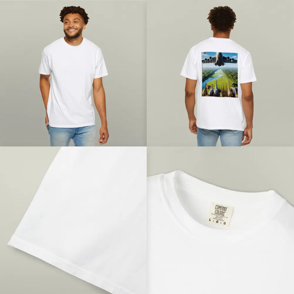 Airplane Flying Over Giraffes and Elephants Safari – T-Shirts