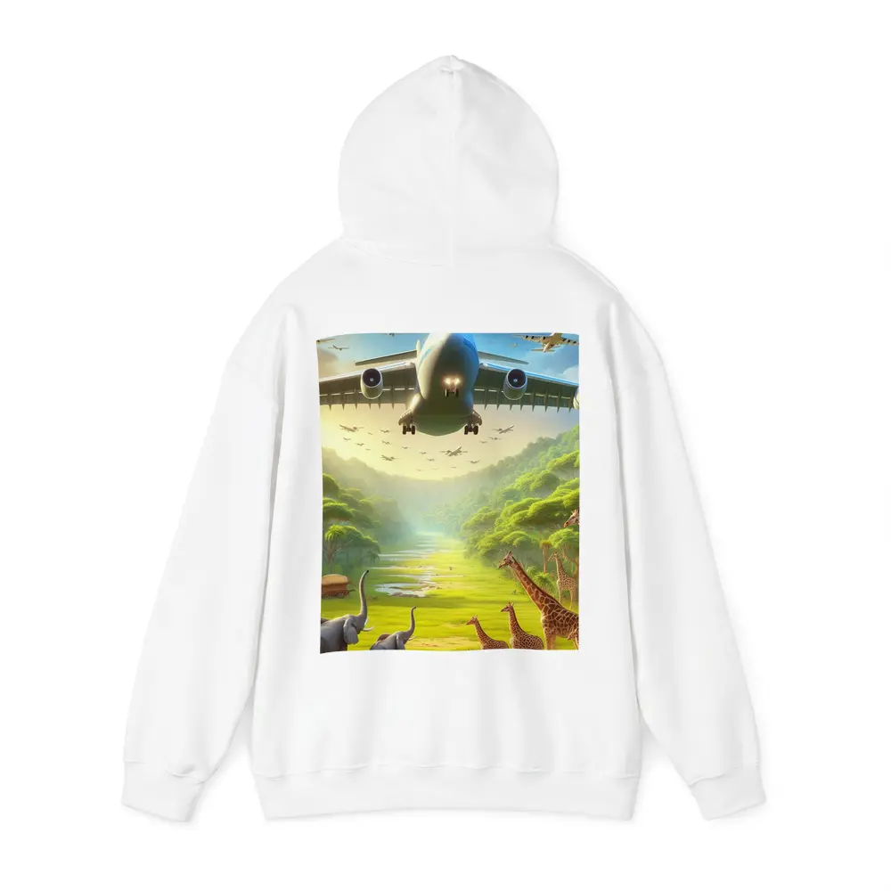 Airplane Flying Over Safari Wildlife Scene – Hoodies