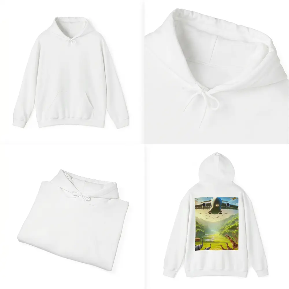 Airplane Flying Over Safari Wildlife Scene – Hoodies