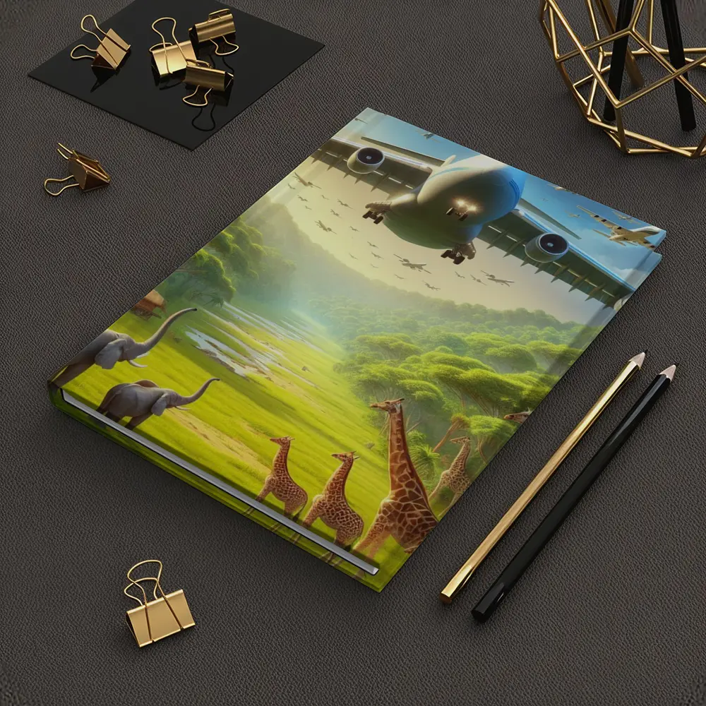 Airplane Flying Over Safari Wildlife Scene – Notebooks