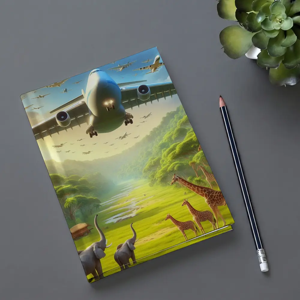 Airplane Flying Over Safari Wildlife Scene – Notebooks