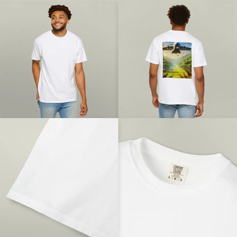 Airplane Flying Over Safari Wildlife Scene – T-Shirts