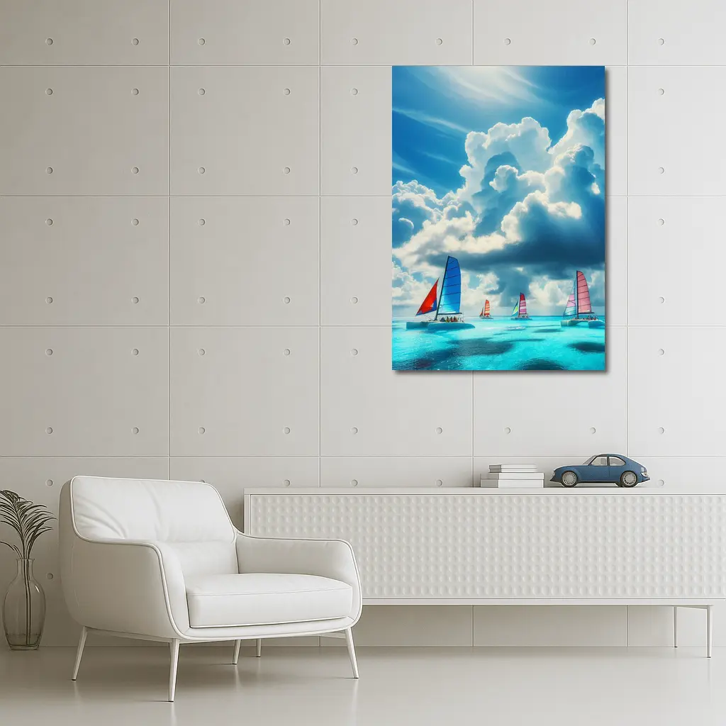 Colorful Sailboats On Turquoise Ocean Blue Sky – Wall Art