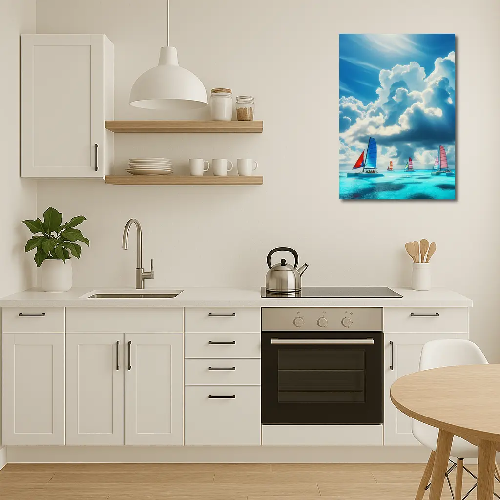 Colorful Sailboats On Turquoise Ocean Blue Sky – Wall Art
