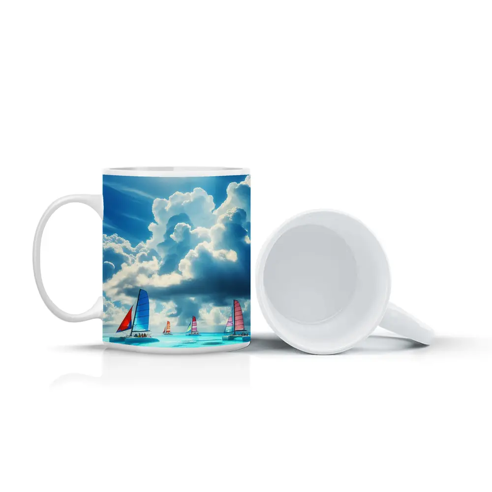 Colorful Sailboats On Turquoise Ocean Blue Sky – Mugs