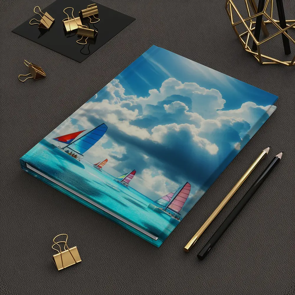 Colorful Sailboats On Turquoise Ocean Blue Sky – Notebooks