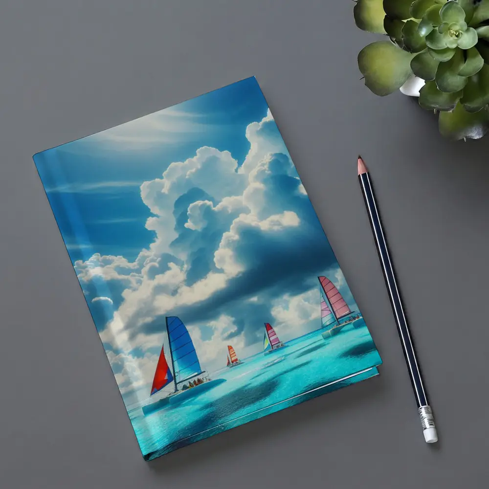 Colorful Sailboats On Turquoise Ocean Blue Sky – Notebooks