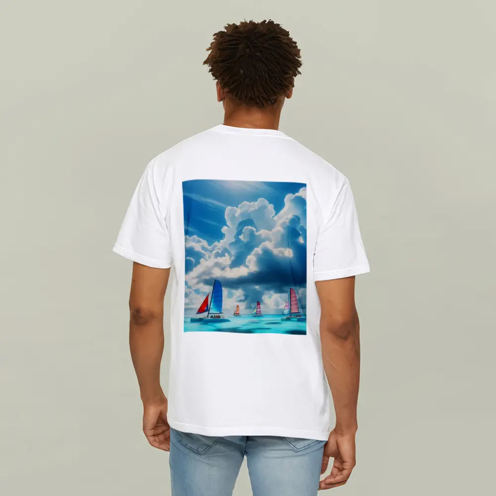 Colorful Sailboats On Turquoise Ocean Blue Sky – T-Shirts