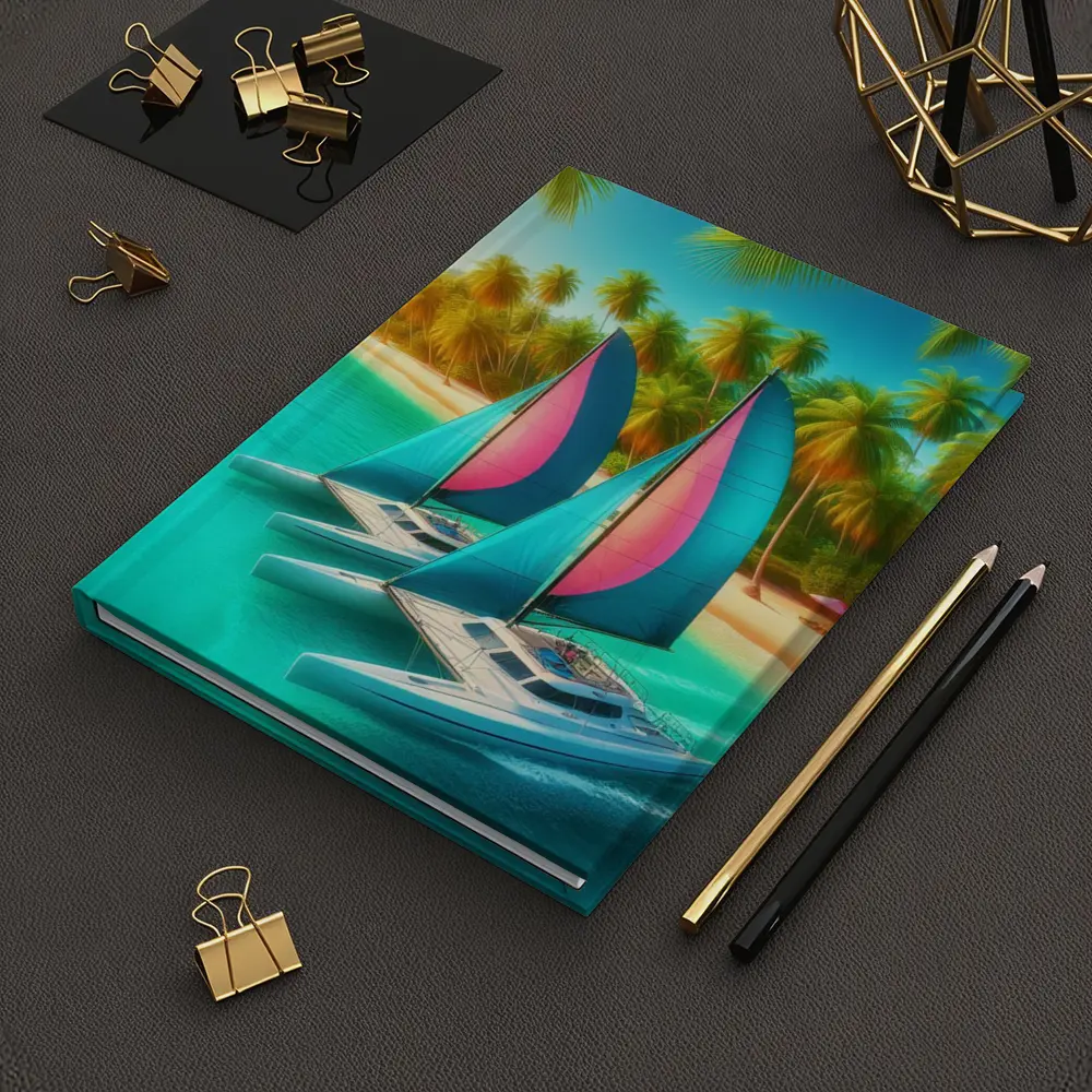 Catamarans Sailing Tropical Beach Palm Trees – Notebooks
