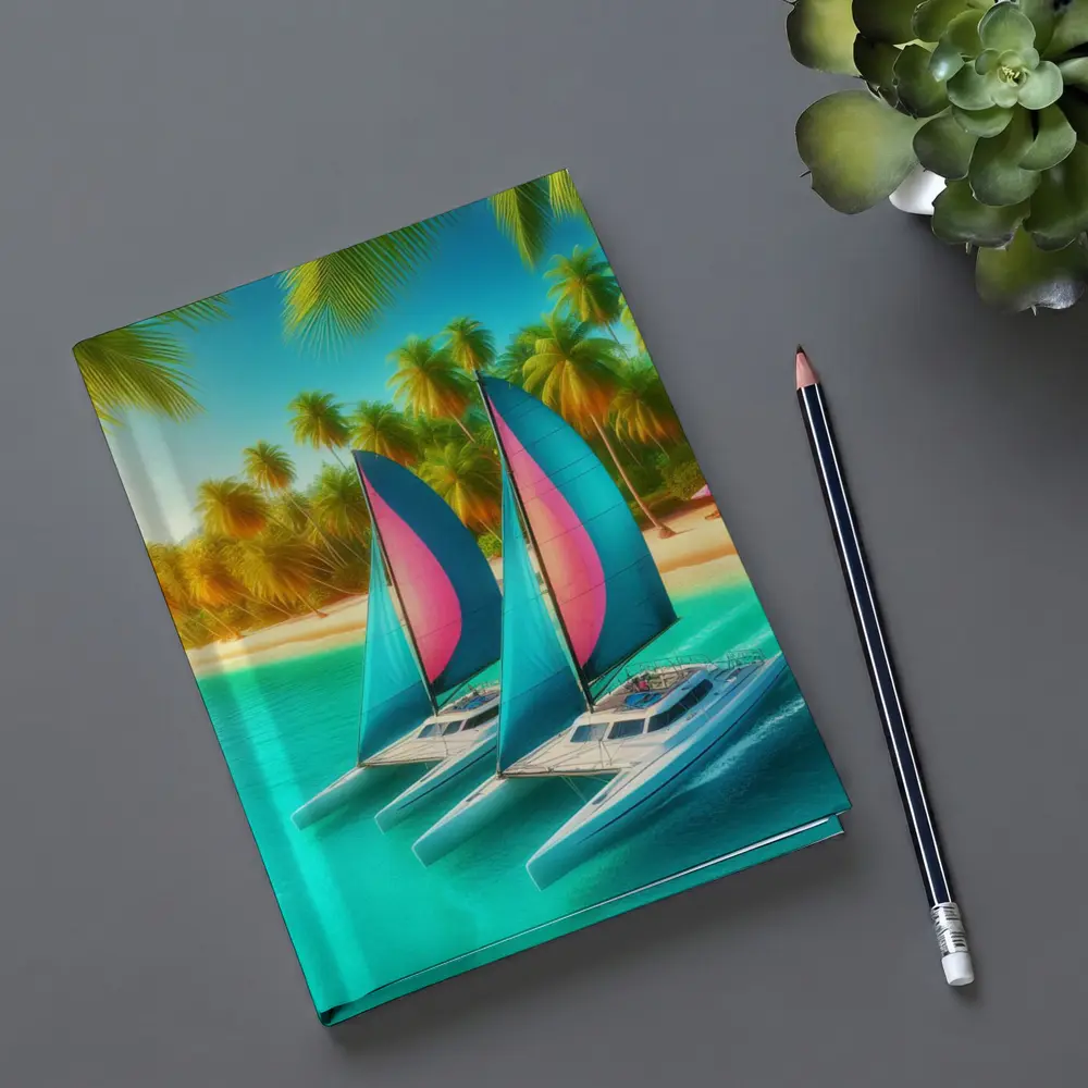 Catamarans Sailing Tropical Beach Palm Trees – Notebooks