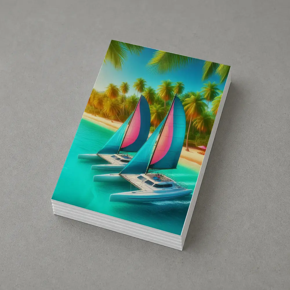 Catamarans Sailing Tropical Beach Palm Trees – Postcards