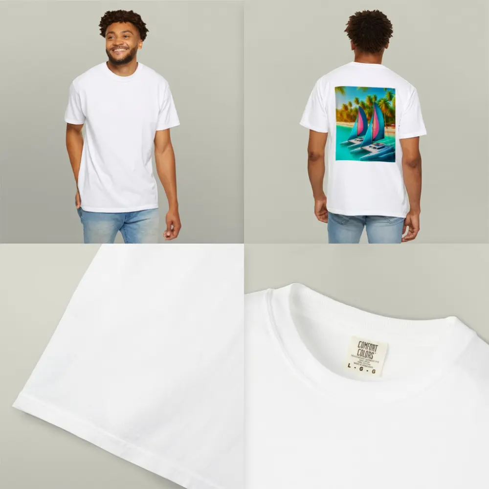 Catamarans Sailing Tropical Beach Palm Trees – T-Shirts