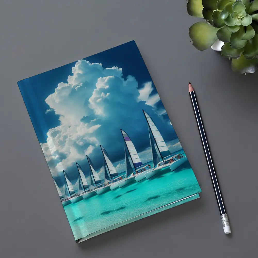 Catamarans Sailing Turquoise Ocean Dramatic Sky – Notebooks