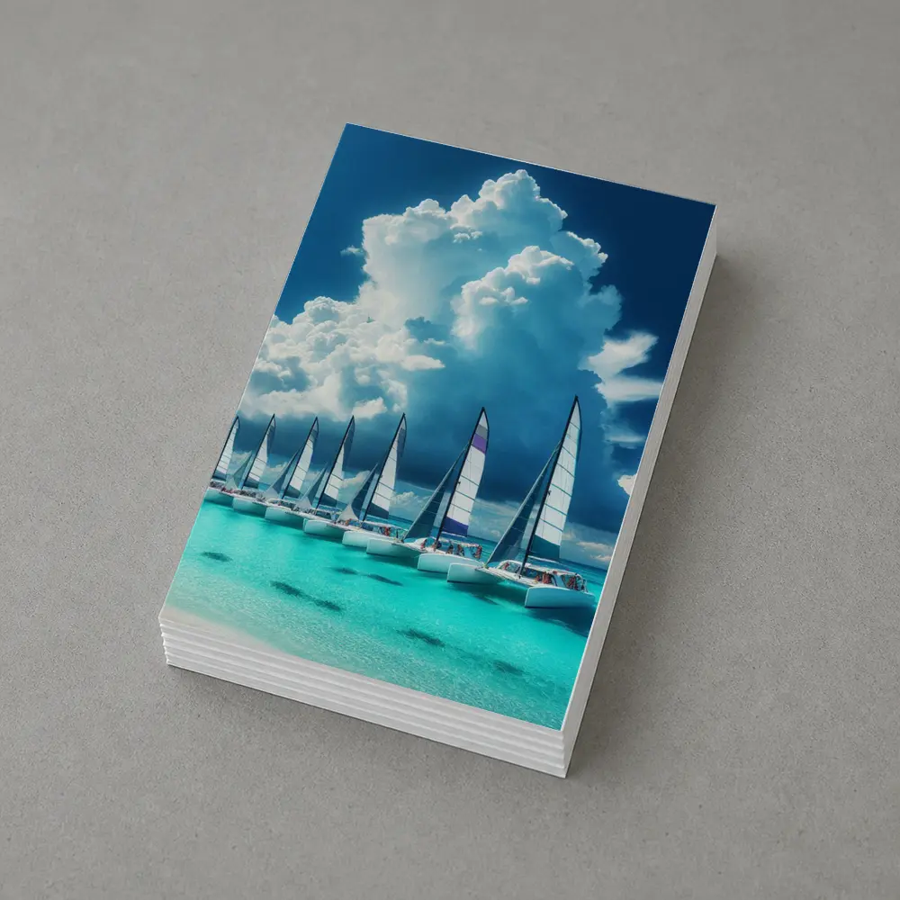 Catamarans Sailing Turquoise Ocean Dramatic Sky – Postcards