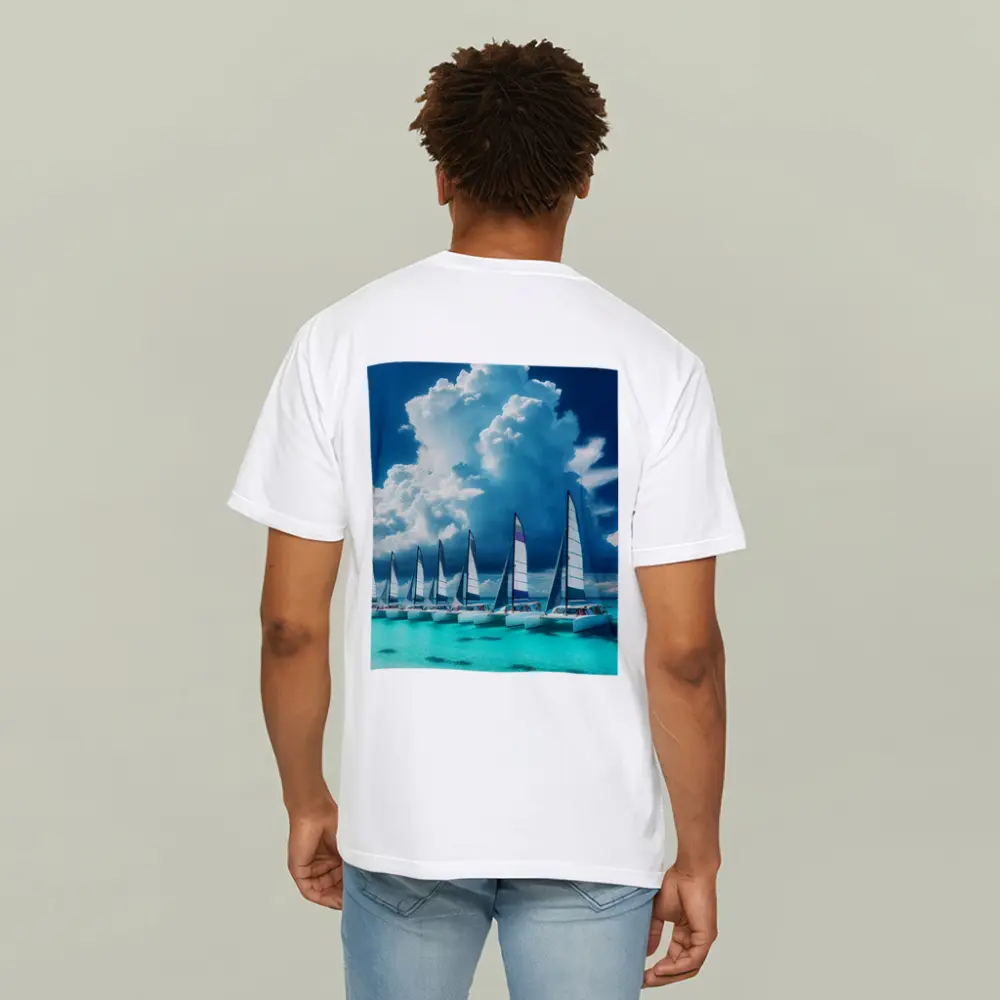 Catamarans Sailing Turquoise Ocean Dramatic Sky – T-Shirts